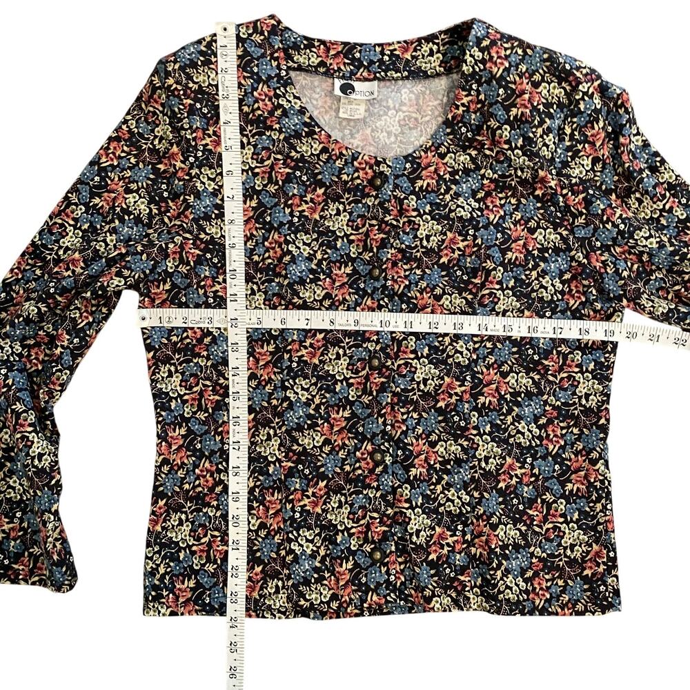 Vintage 80s 90s Floral 2pc Set Button Top & Midi Skirt Side Buttons - Picture 11 of 15